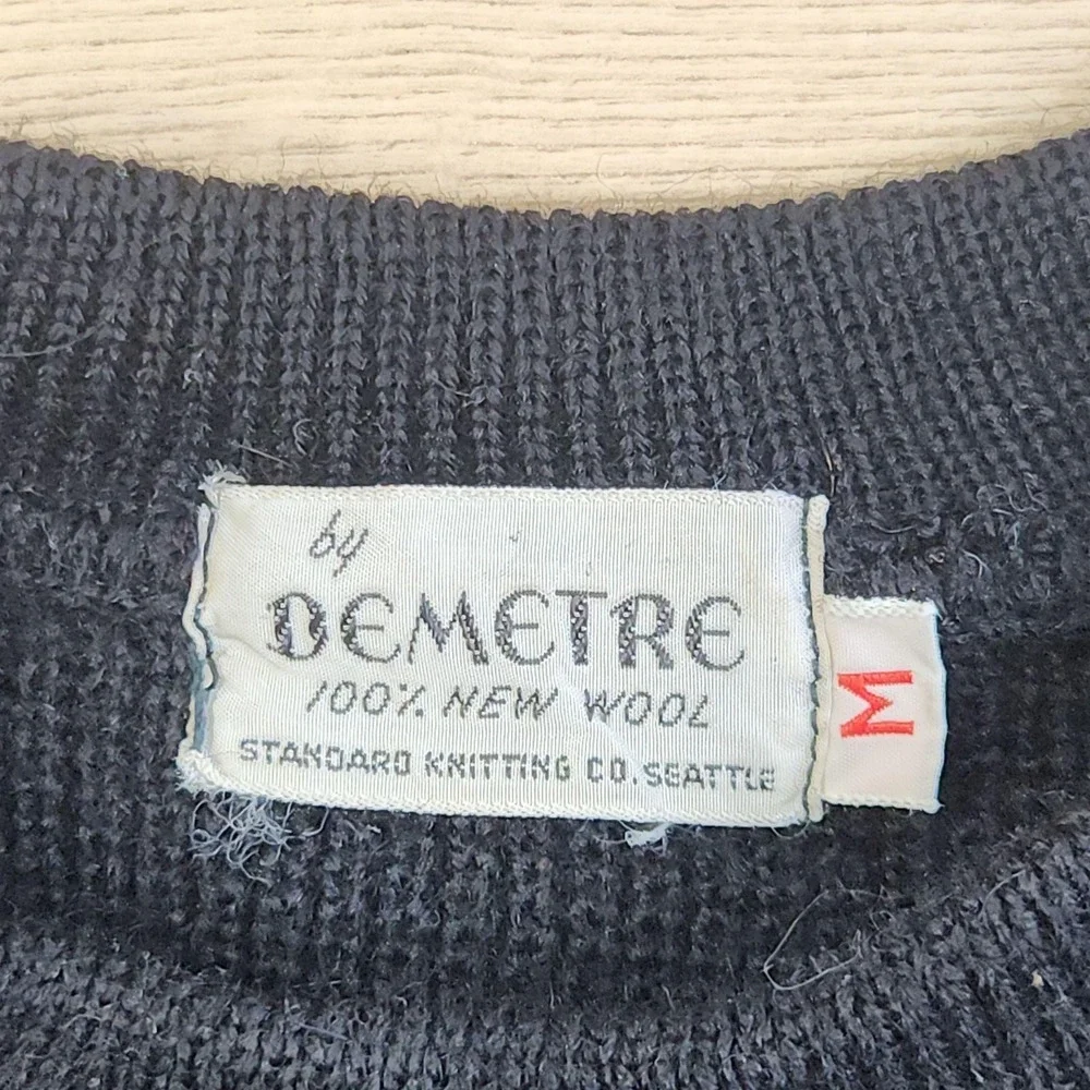 Vintage Demetre Sweater Mens Medium Black Wool Crewneck Knit Pullover Red Stripe